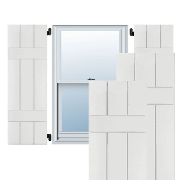 Ekena Millwork Exterior 3 Board (2 Batten) Real Wood Pine Board-n-Batten Shutters, Primed PR, RWB12X055PRP RWB12X055PRP - main